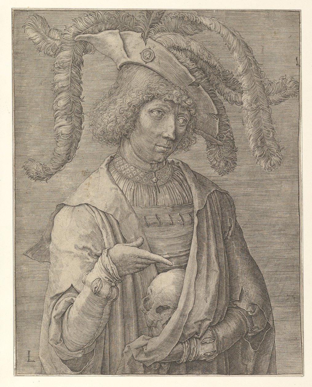 Joven con una calavera de Lucas van Leyden