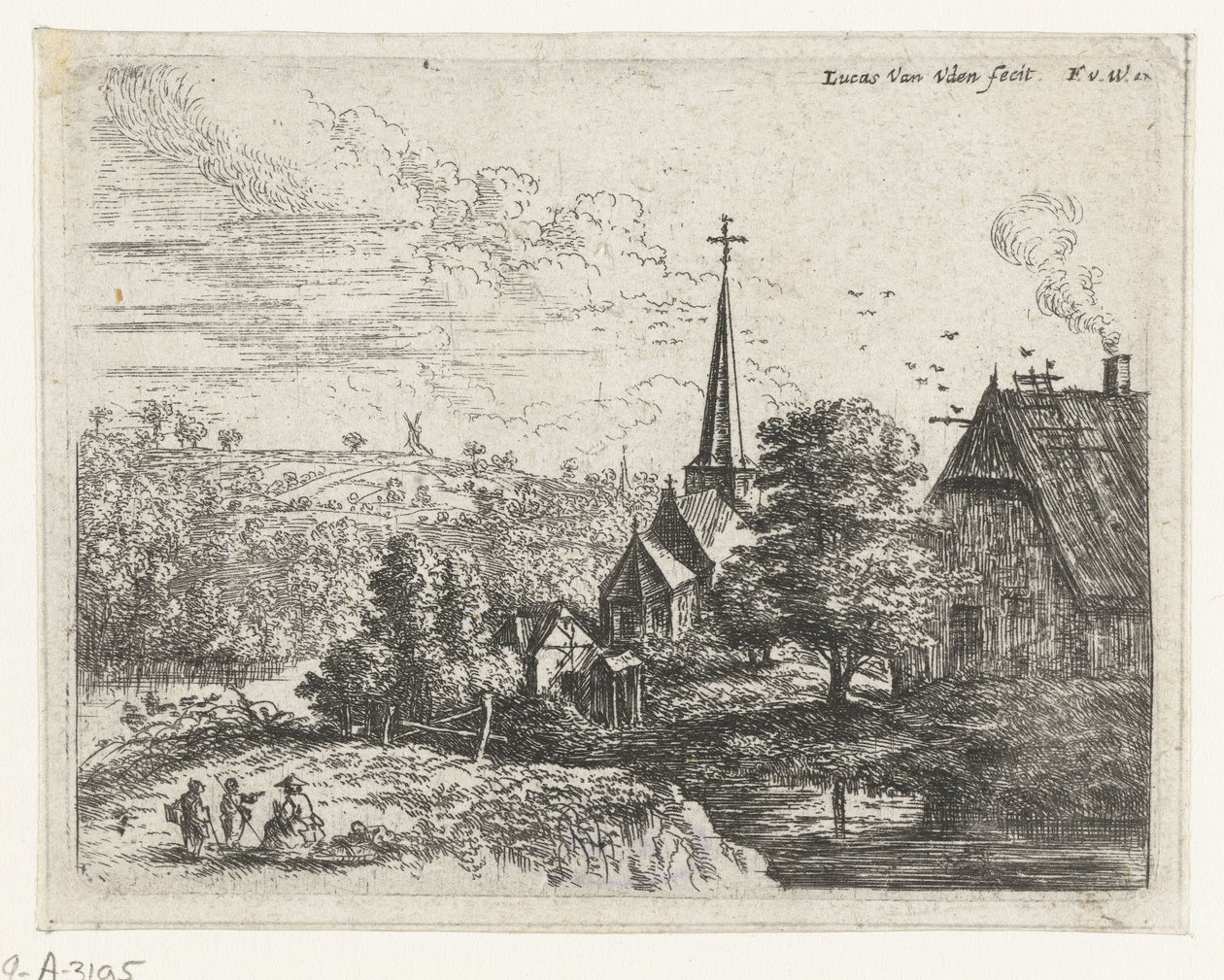 Pueblo ubicado en un río Pequeños paisajes (título de serie) de Lucas van Uden