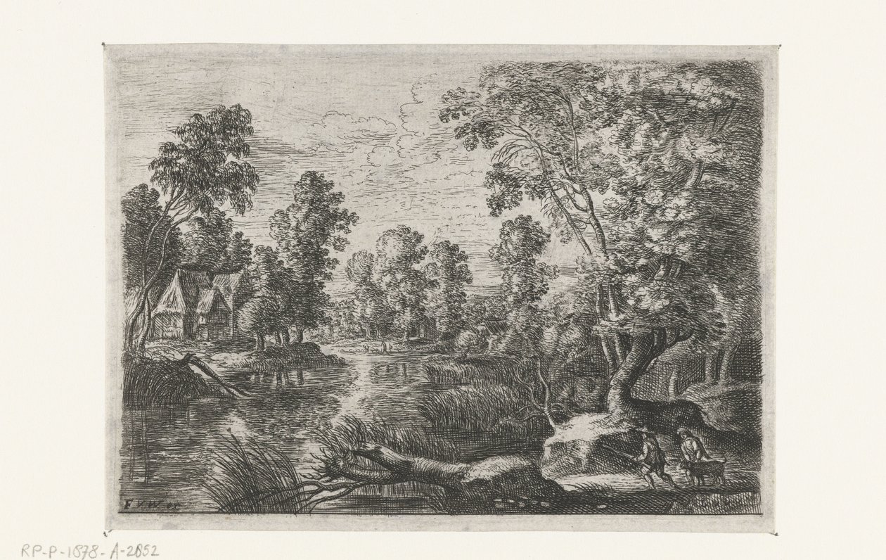 Paisaje con un arroyo y un cazador. Seis paisajes (título de la serie) de Lucas van Uden