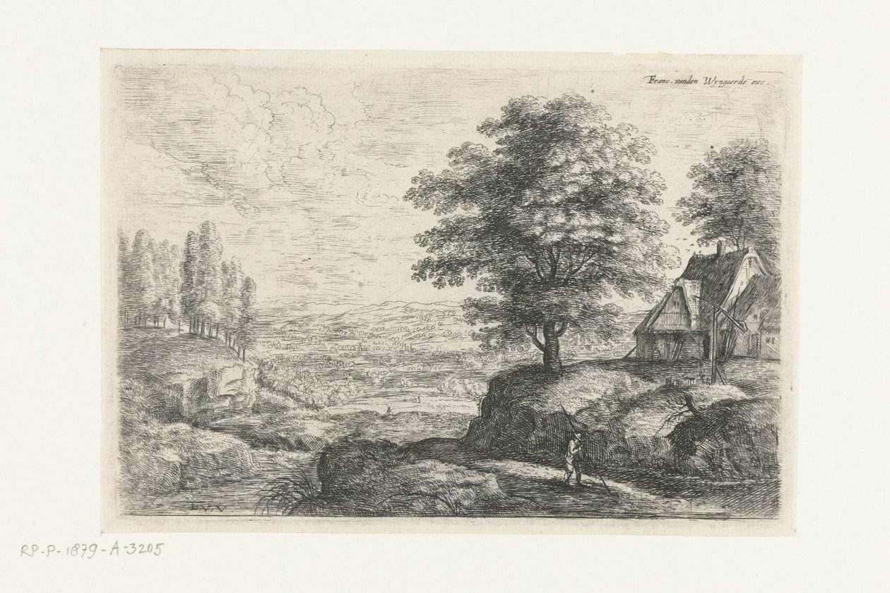Paisaje con un hombre con un bastón Seis paisajes (título de la serie) de Lucas van Uden