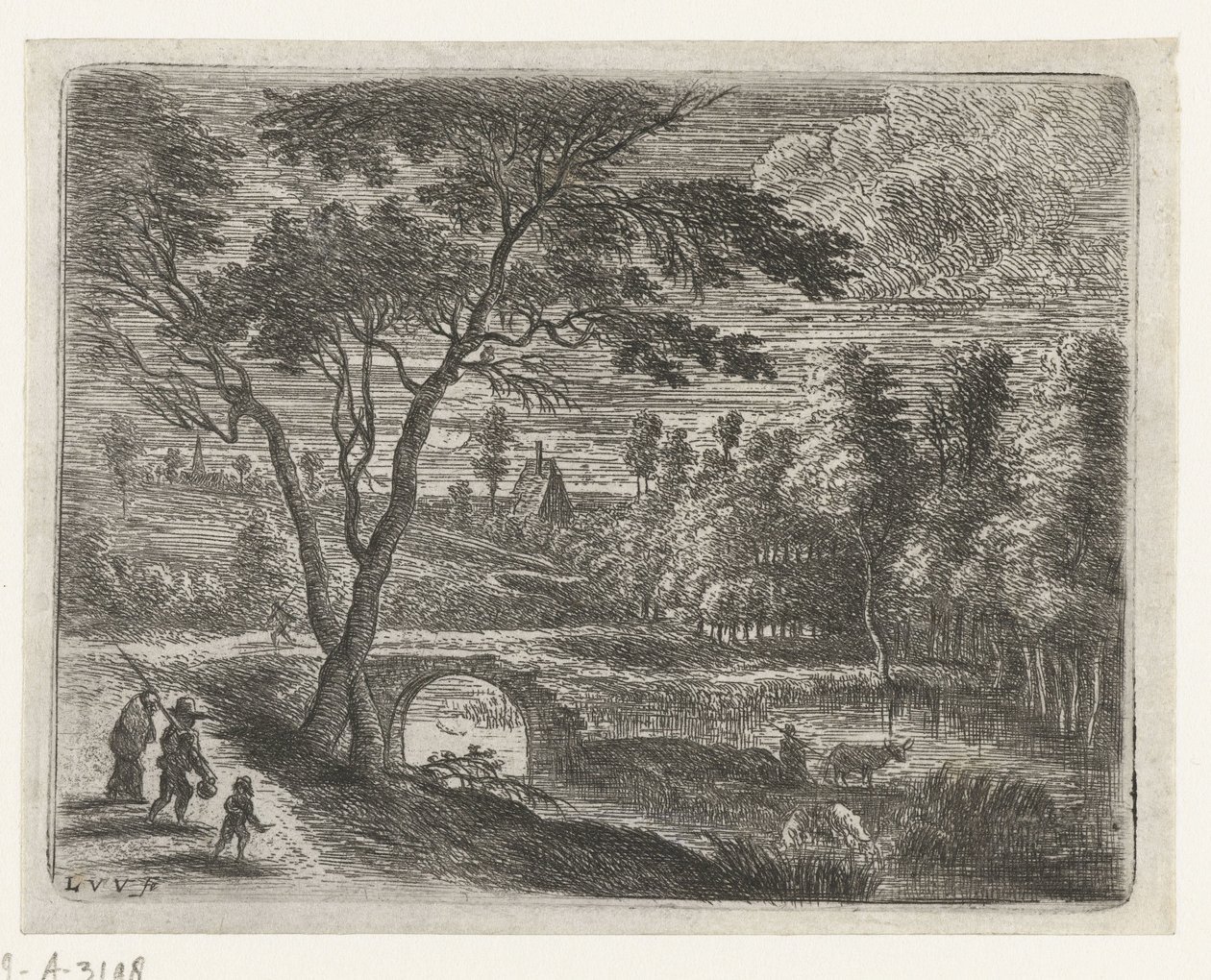 Paisaje con una ruina de un puente Pequeños paisajes (título de serie) de Lucas van Uden