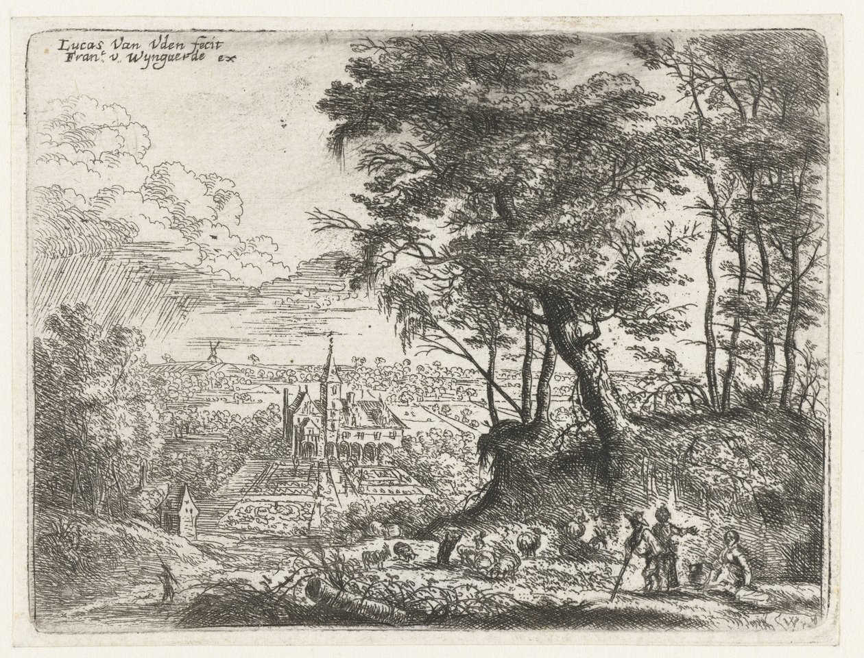Paisaje con una casa de campo a lo lejos. Pequeños paisajes (título de serie) de Lucas van Uden