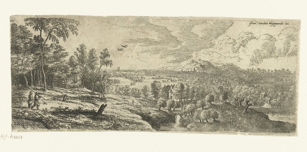 Paisaje con hombres cargando palos Amplios paisajes (título de la serie) de Lucas van Uden