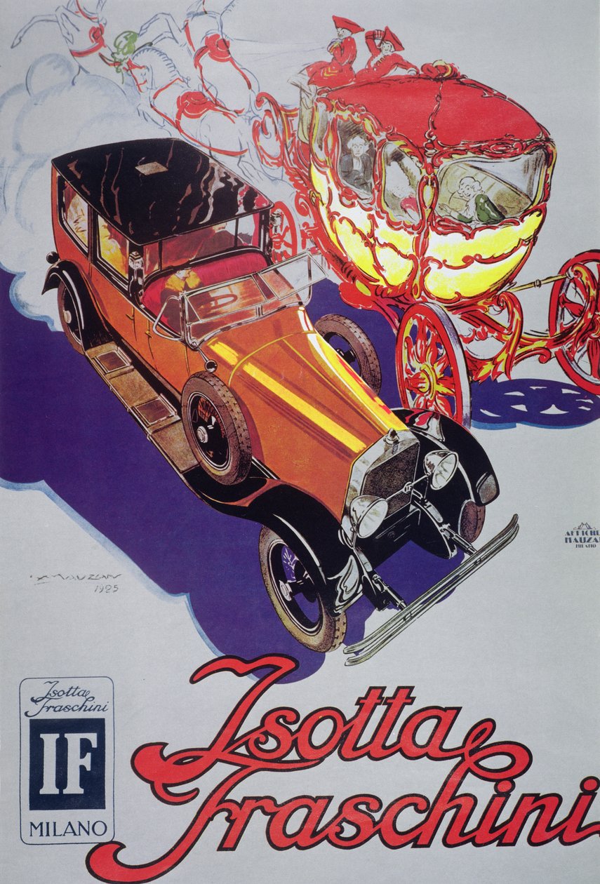 Cartel publicitario de los coches Isotta Faschini de Luciano Achille Mauzan