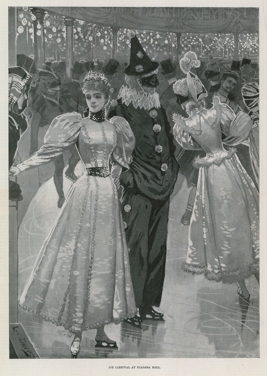 Carnaval sobre hielo en Niagara Hall, Westminster Londres (litografía) de Lucien Davis