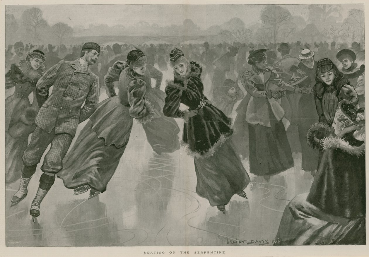 Patinaje en el Serpentine, Hyde Park, Londres (grabado) de Lucien Davis