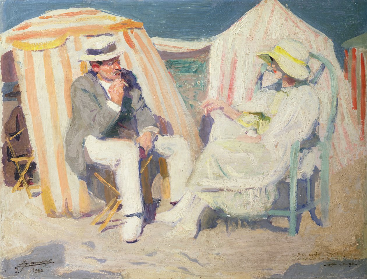 Conversación en la playa (óleo sobre lienzo) de Lucien Hector Jonas