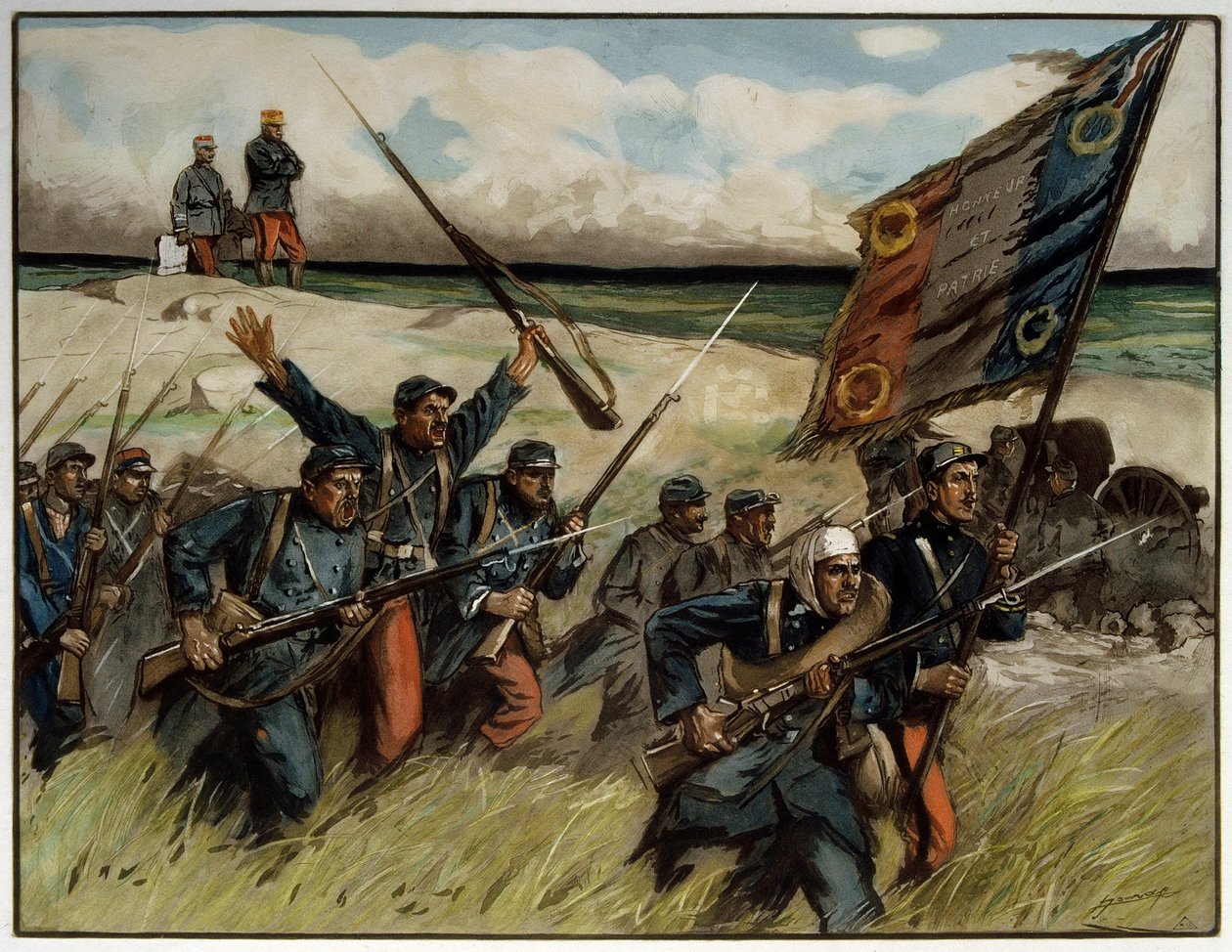 Primera Guerra Mundial (1914-1918): "Charge à la baionette en septembre 1914" Pintura de Lucien Hector (Lucien-Hector) Jonas (1880 -1947) 1914 París. Museo de las Dos Guerras Mundiales de Lucien Hector Jonas