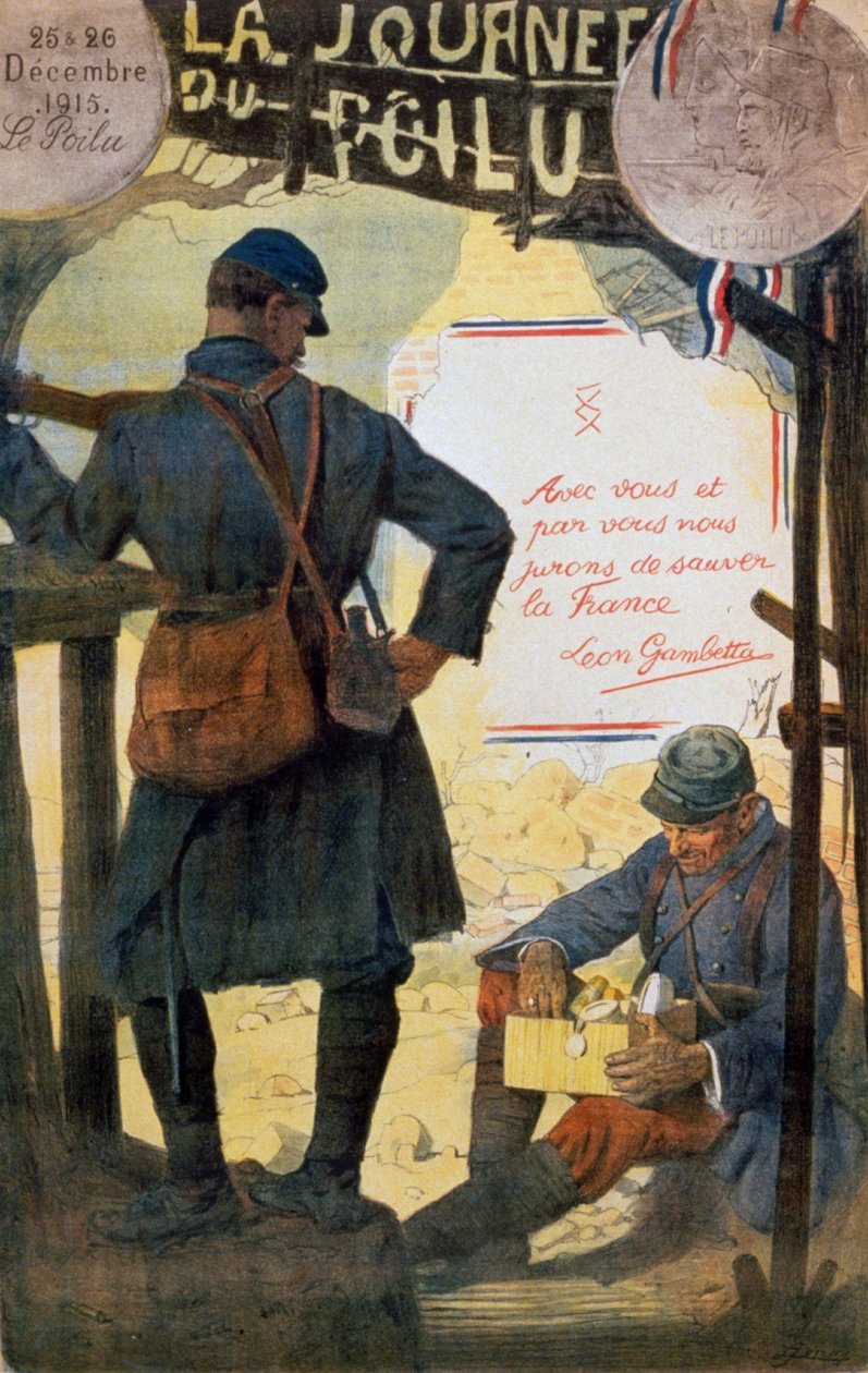 Dos soldados franceses revisan los paquetes de asistencia enviados desde su país. de Lucien Hector Jonas
