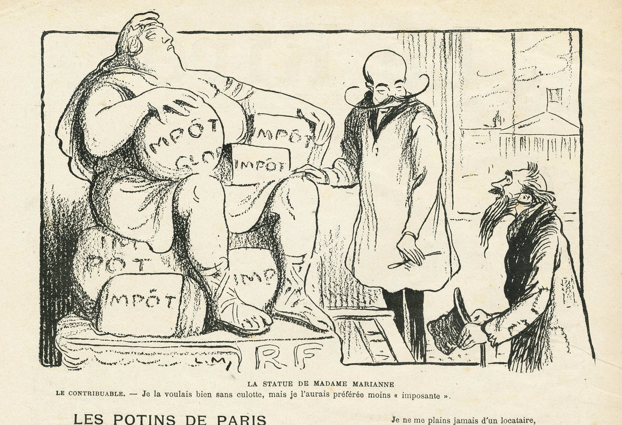 Ilustración en Le Rire, 29/02/08 - La estatua de Madame Marianne (grabado) de Lucien Metivet