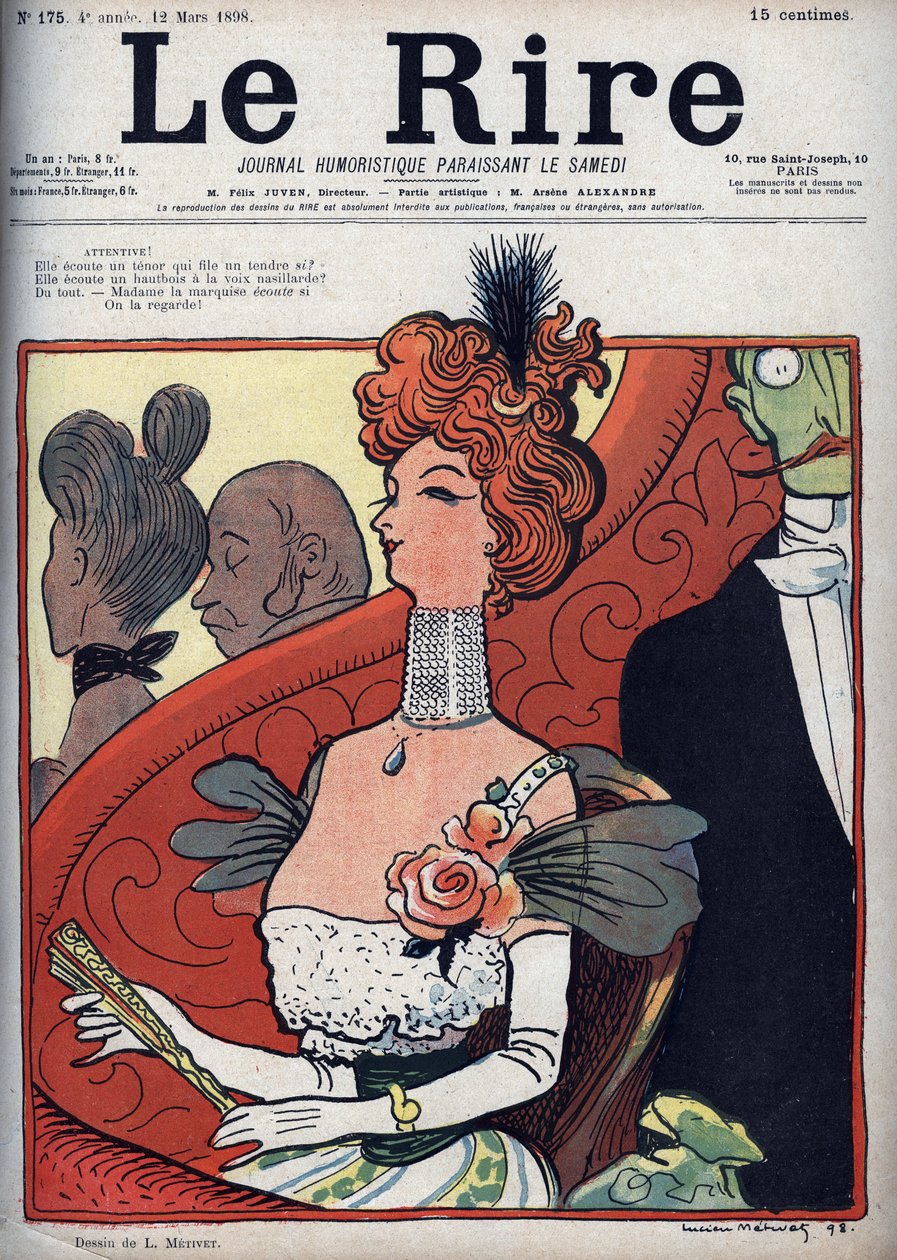 Mujer en el teatro - le rire del 12 de marzo de 1898 (grabado) de Lucien Metivet