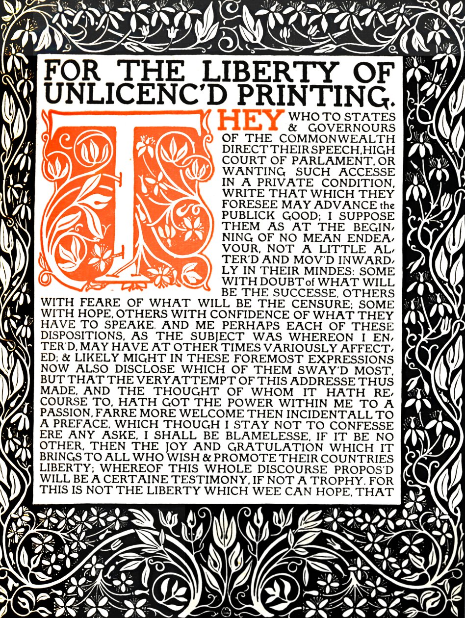 Eragny Press: Página de apertura de Areopagitica, c.1895-1914 de Lucien Pissaro