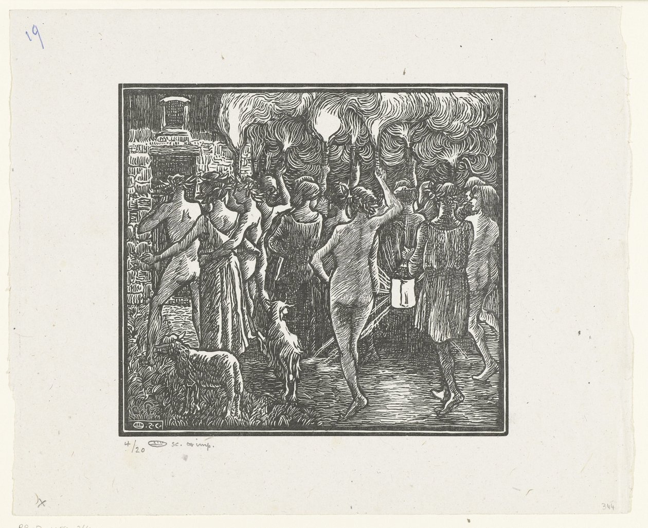 De fakkeloptocht Daphnis y Cloe, procesión de antorchas Daphnis y Cloe (título de la serie) de Lucien Pissarro