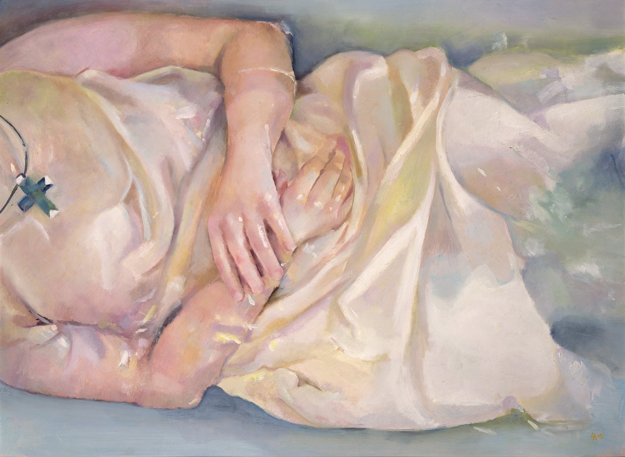 Manos cruzadas, 2004 (óleo sobre tabla) de Lucinda Arundell
