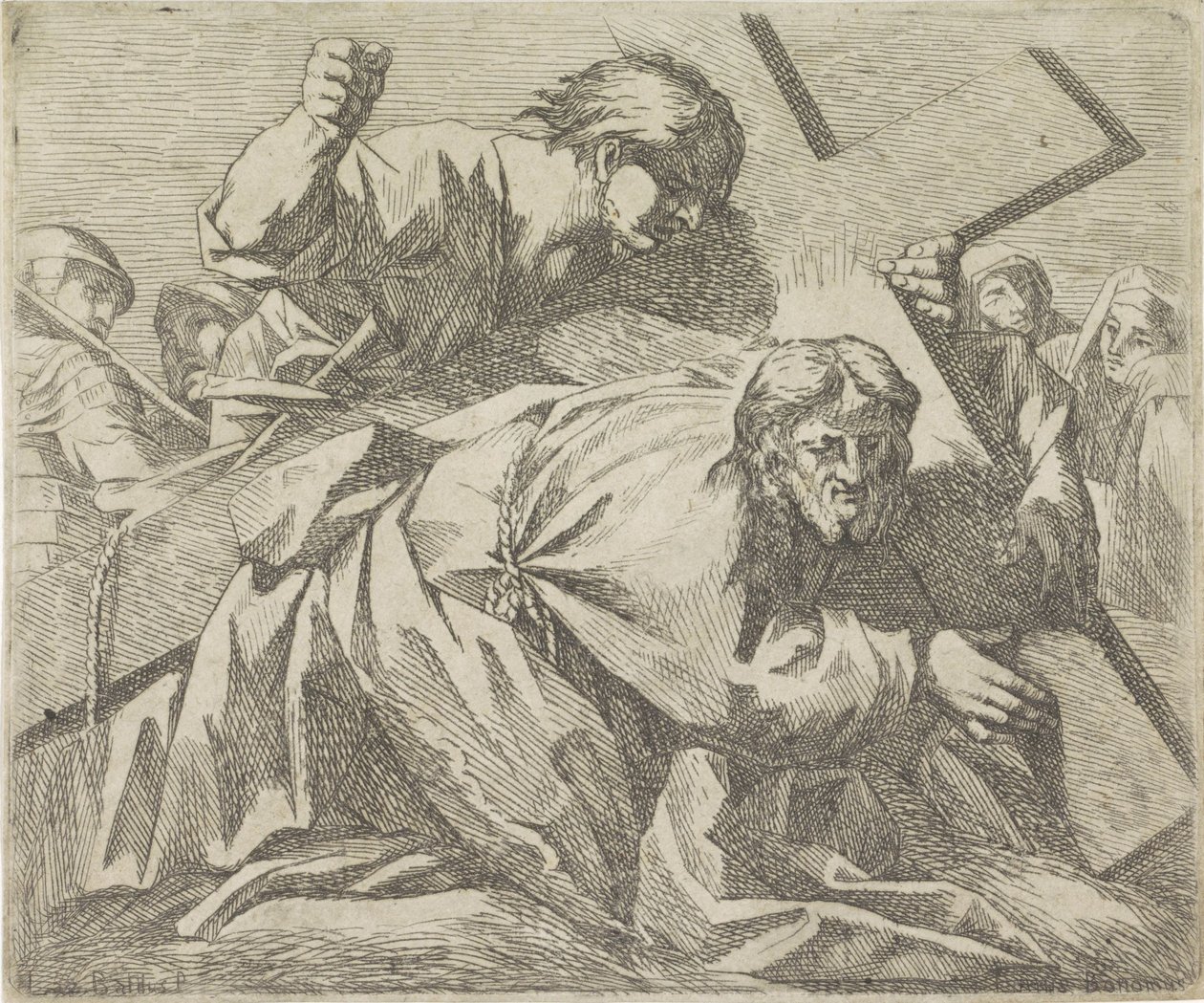 Cristo sucumbe al peso de la cruz de Lucio Bononi