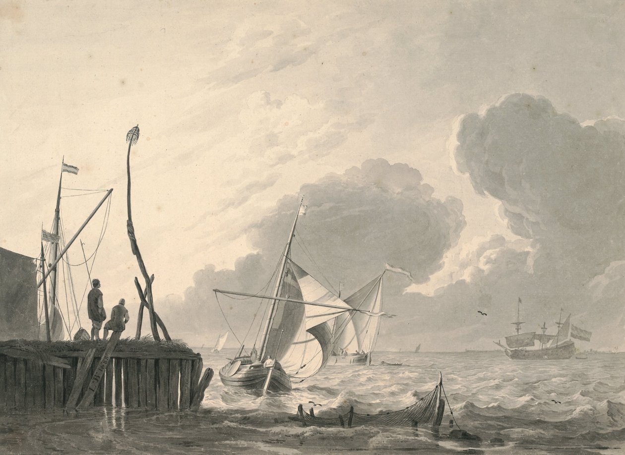 Puerto en el mar con tormenta inminente de Ludolf Bakhuizen