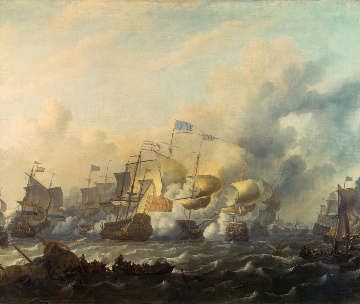 Una batalla naval entre holandeses e ingleses de Ludolf Backhuysen