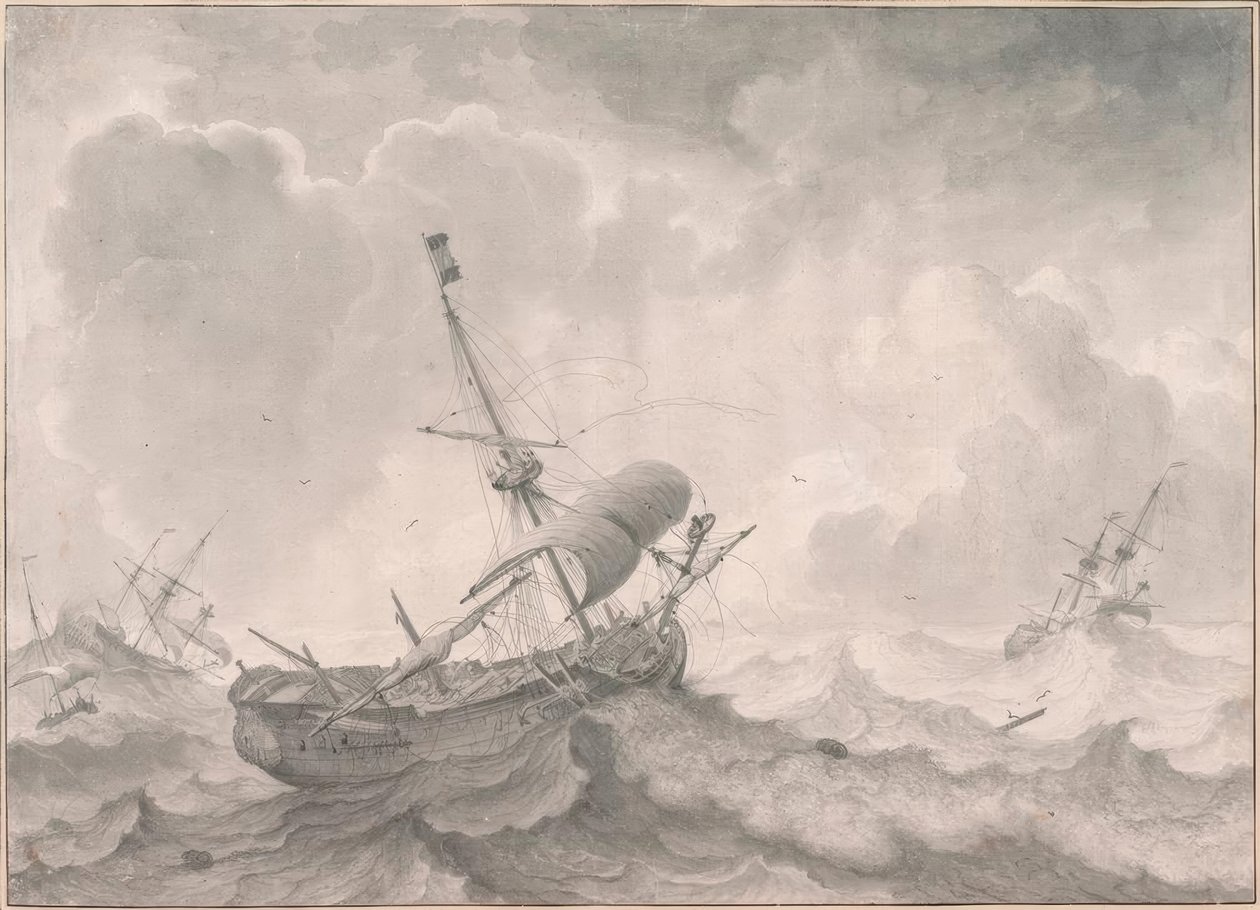 Barcos en mar tormentoso de Ludolf Backhuysen