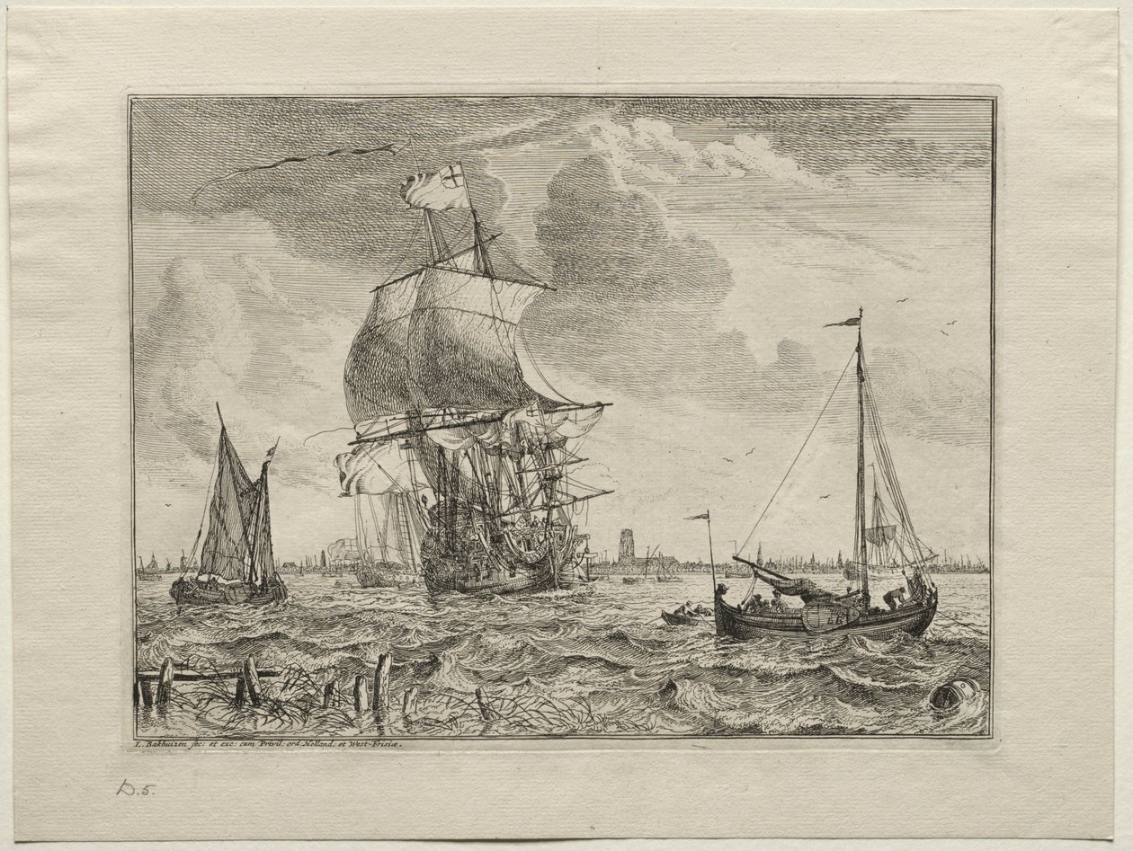 Escena marina con Ámsterdam a lo lejos de Ludolf Backhuysen