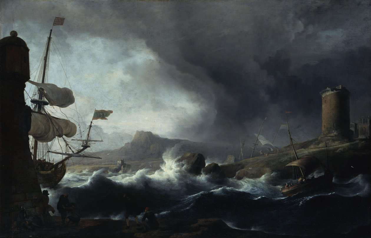 Mar tormentoso en una costa montañosa de Ludolf Backhuysen