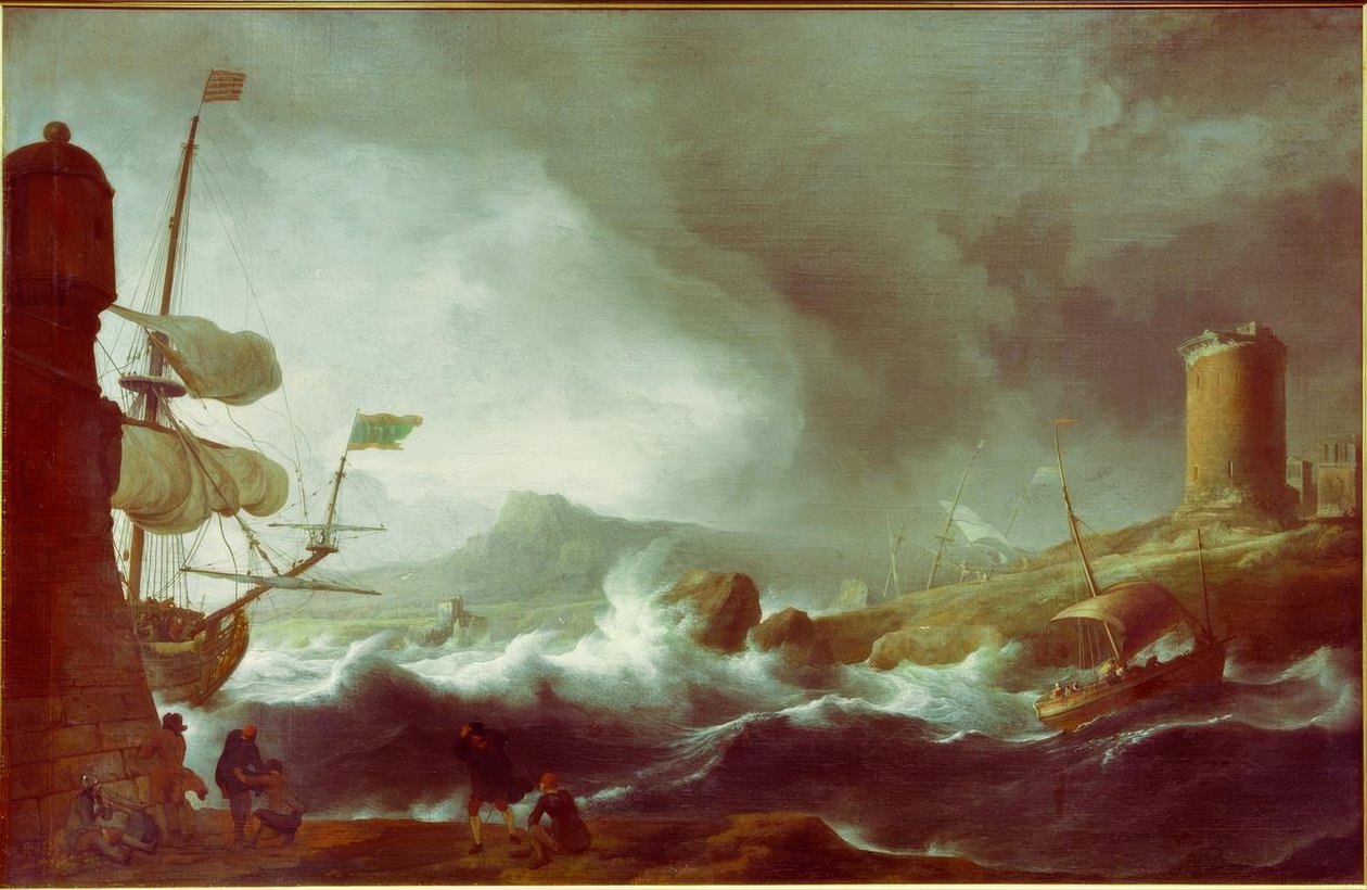 Mar tormentoso en costa montañosa de Ludolf Backhuysen