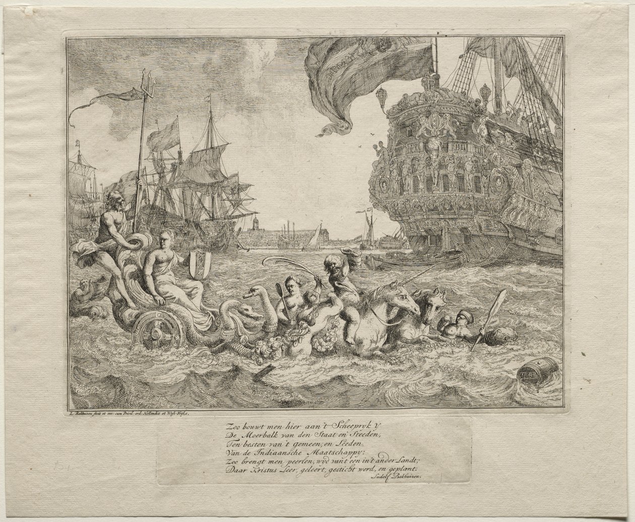 La personificación de Ámsterdam montando en el carro de Neptuno de Ludolf Backhuysen