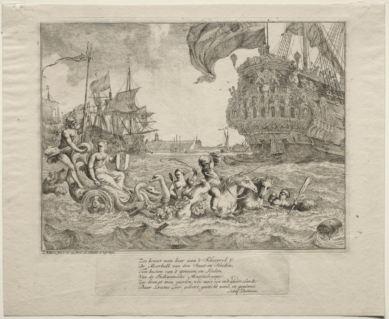 La personificación de Ámsterdam montando en el carro de Neptuno, 1701 de Ludolf Backhuysen