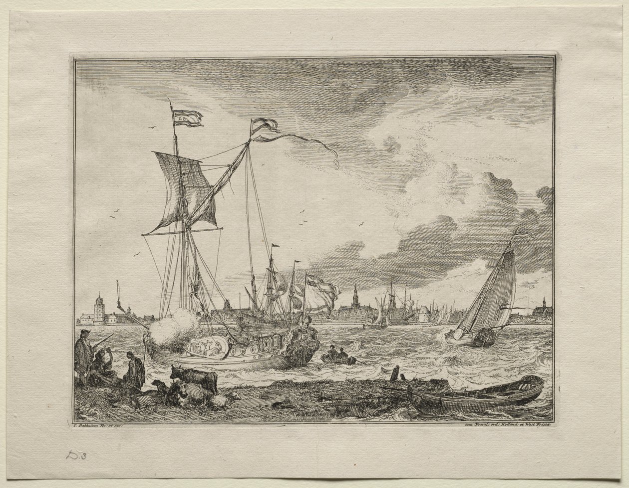Vista de Ámsterdam con barcos en primer plano, 1701 de Ludolf Backhuysen