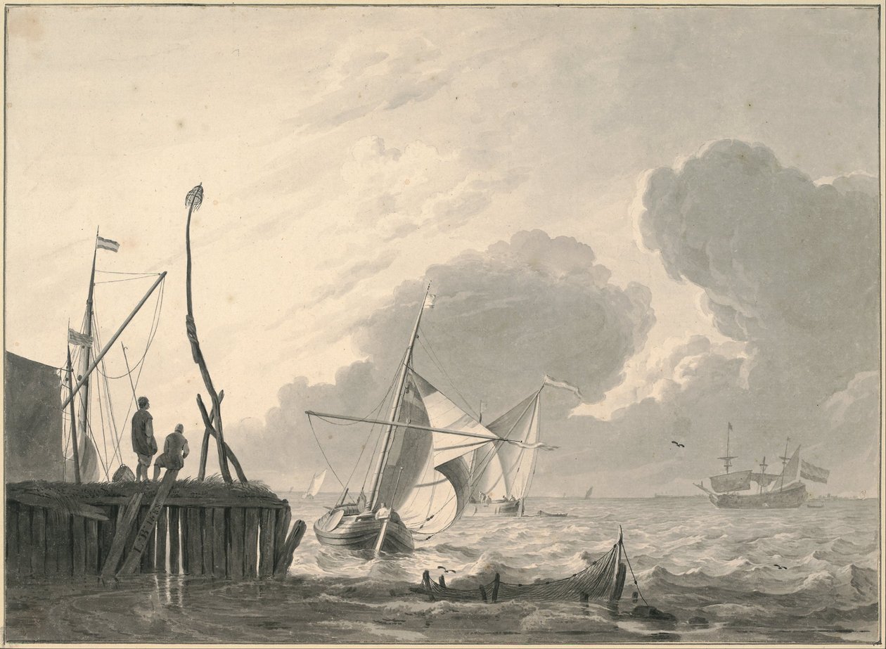 Puerto en el mar en plena tormenta de Ludolf Bakhuizen