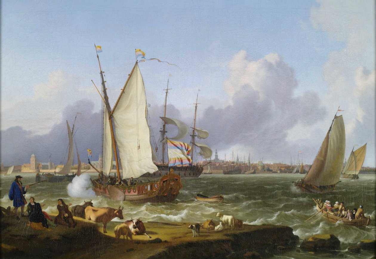 Vista de Emden desde la isla de Nesserland de Ludolf Bakhuizen