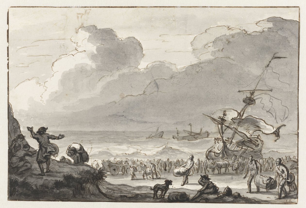La carga de un barco se lleva a tierra de Ludolf Bakhuysen