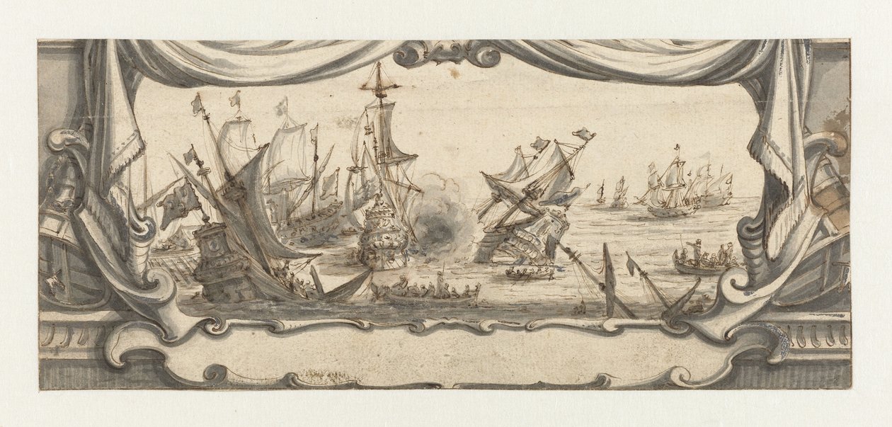 Batalla naval en un cartucho de Ludolf Bakhuysen