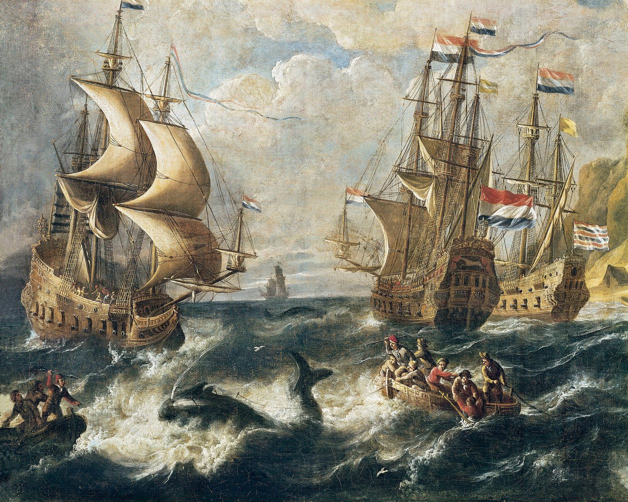 Detalle ""La caza de ballenas"". Pintura de Ludolf Backhuysen (1631-1708). nancy Museo de Bellas Artes. de Ludolf I Backhuysen
