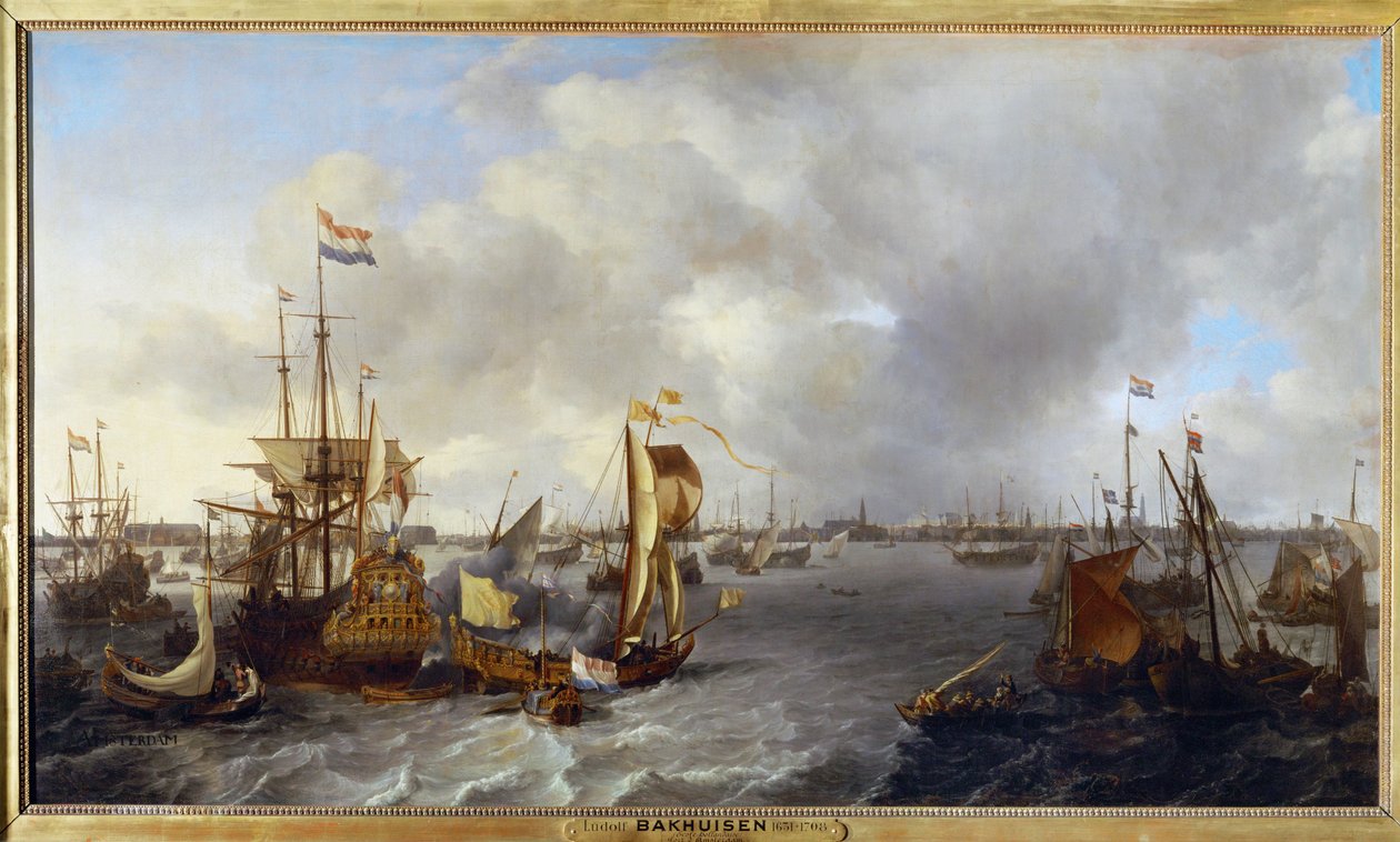 El Puerto de Ámsterdam visto desde el Ijssel ... de Ludolf I Backhuyzen