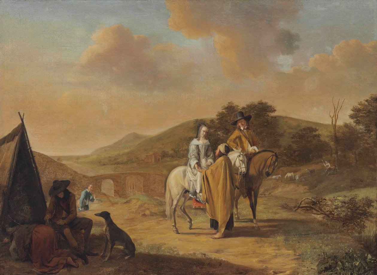 Alemán: Gran paisaje con adivina La adivina de Ludolf de Jongh