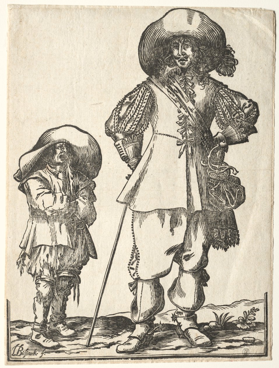 Caballero de pie y niño mendigo de Ludolph Büsinck