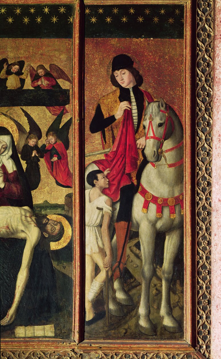 San Martín, panel izquierdo de un tríptico que representa la Piedad entre San Martín y Santa Catalina, 1475 (detalle) de Ludovico Brea