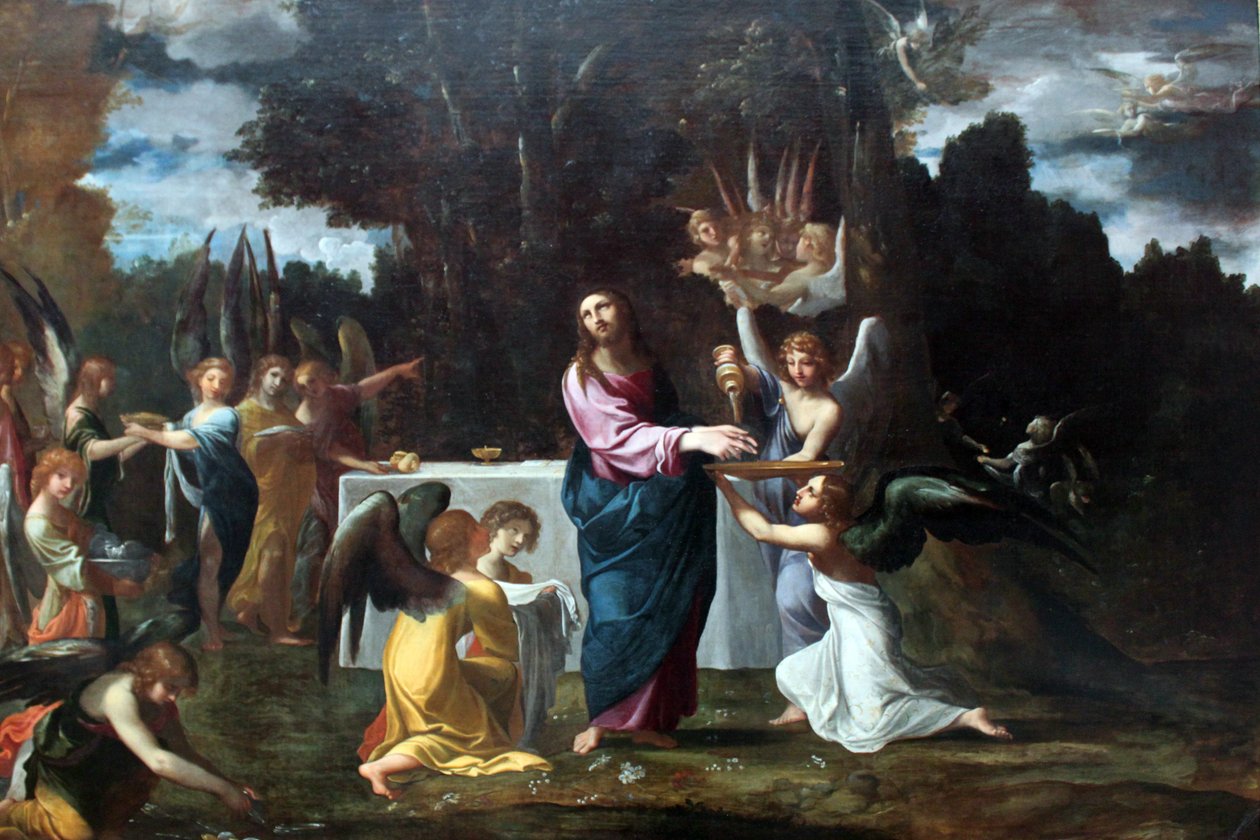 Jesús en el desierto, atendido por ángeles de Ludovico Carracci