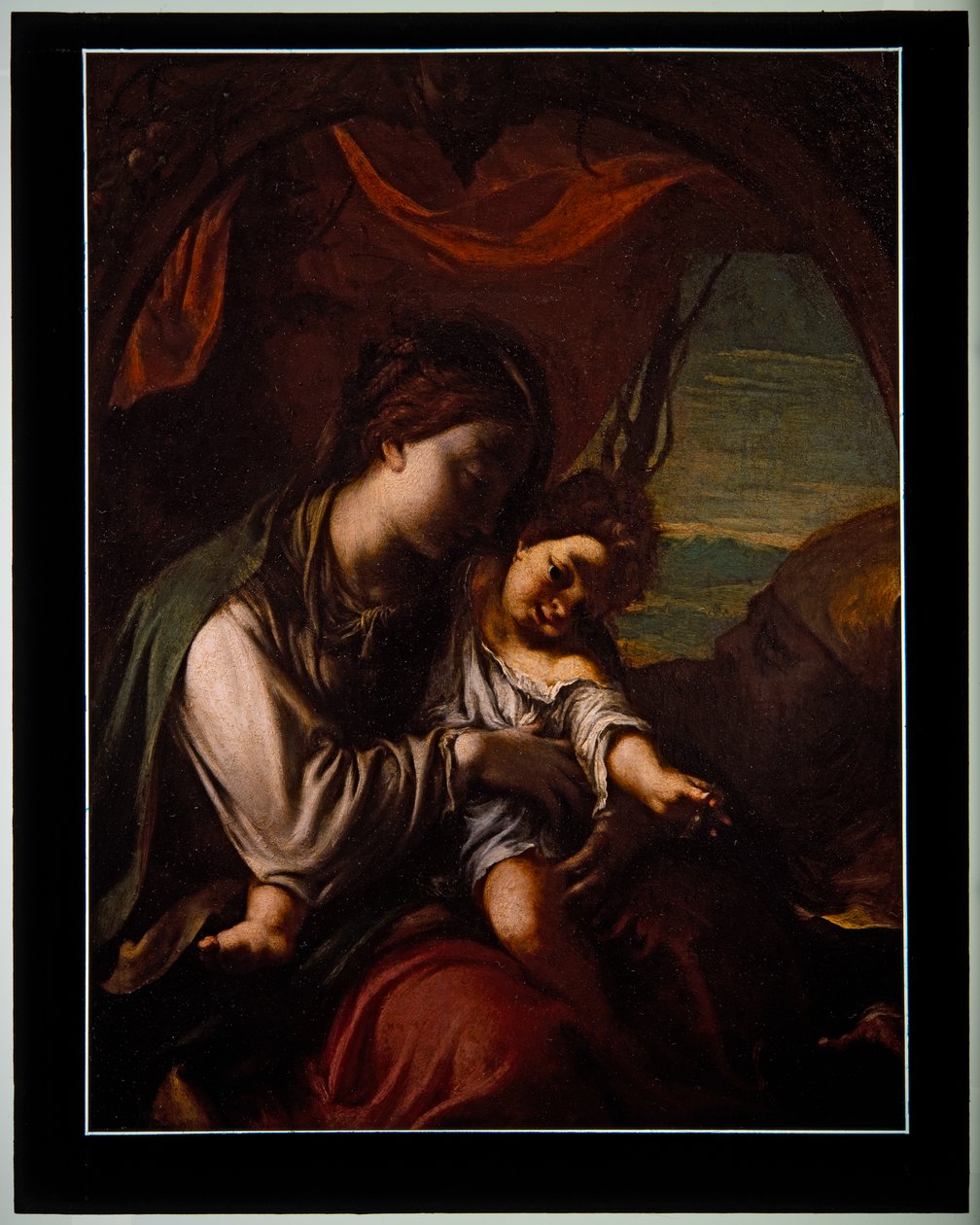 La Virgen y el Niño con San Antonio Abad (panel) de Ludovico Carracci