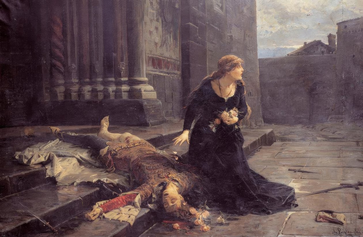 La muerte de Gianmaria Visconti frente a la iglesia de San Gottardo en Milán de Ludovico Pogliaghi