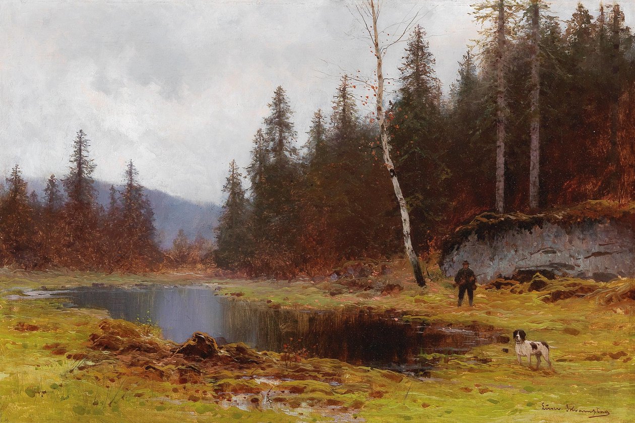 Cazador junto al estanque de Ludvig Skramstad