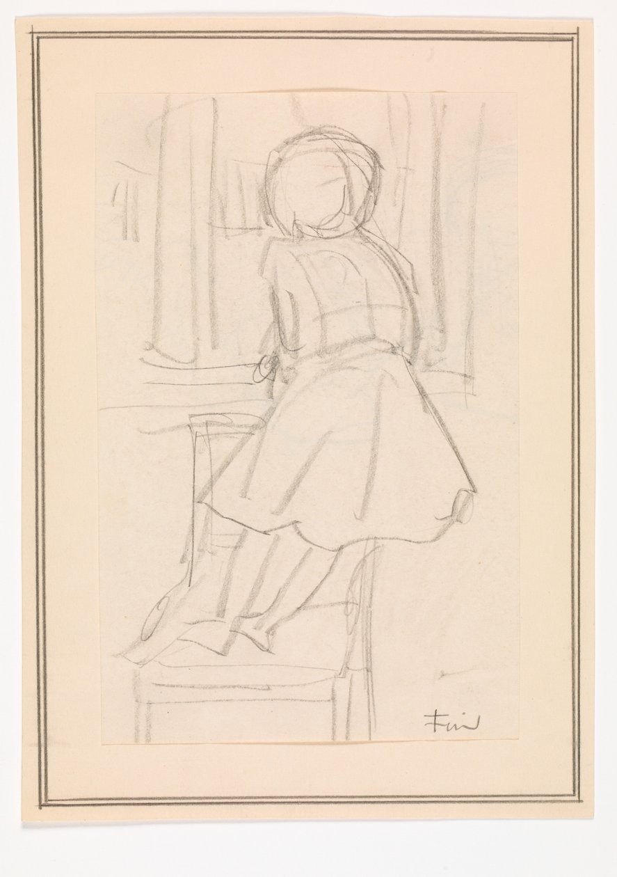 Niña pequeña de pie en una silla mirando por una ventana de Ludvig Find