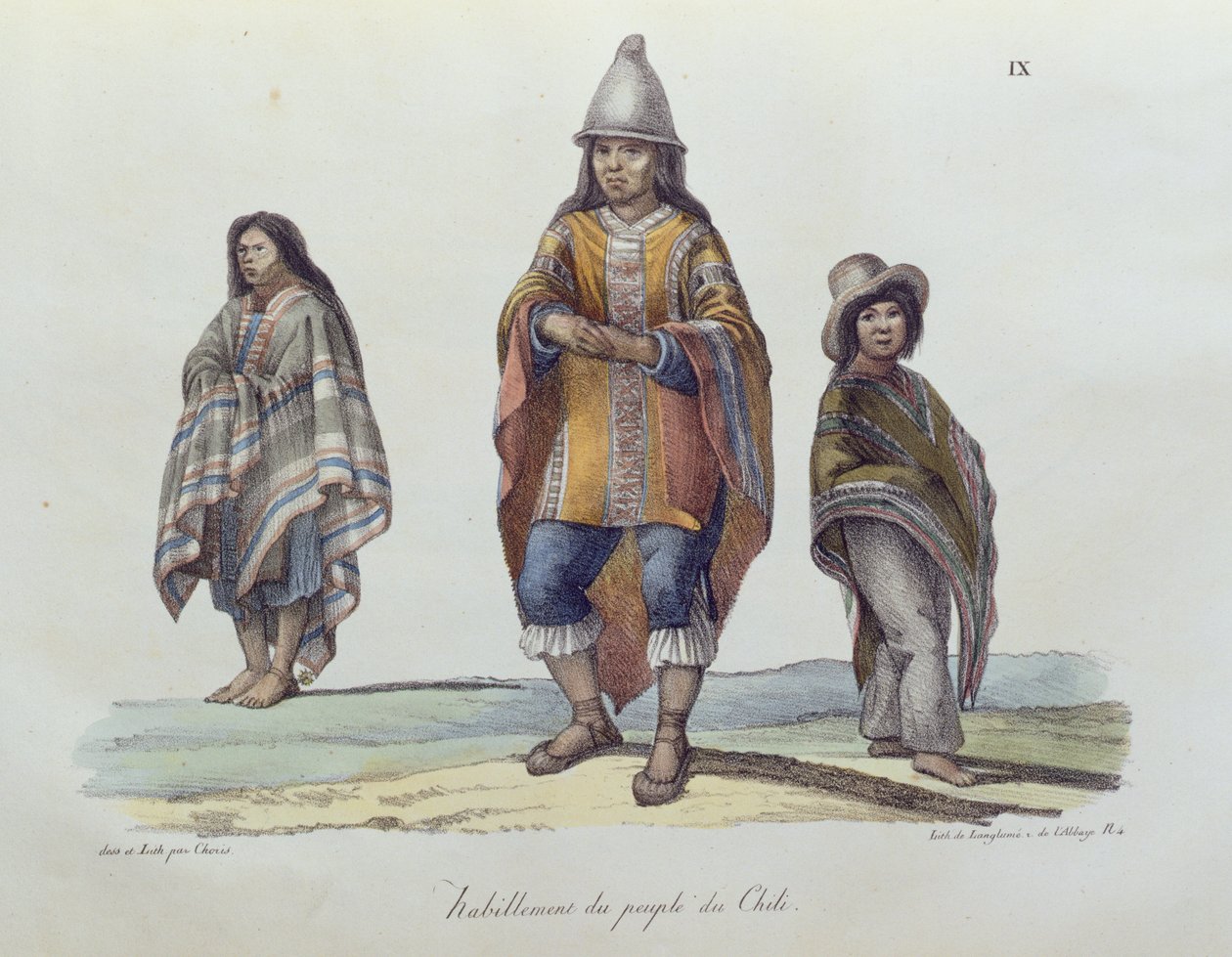 Traje del pueblo de Chile, de Voyage Pittoresque Autour du Monde, publicado en 1822 de Ludwig Choris