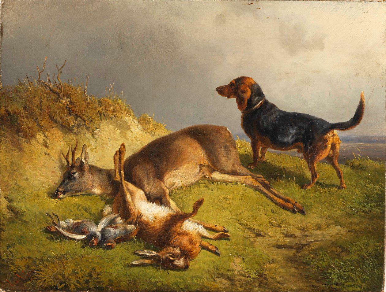 Caza abatida y perro de caza de Ludwig Gustav Voltz