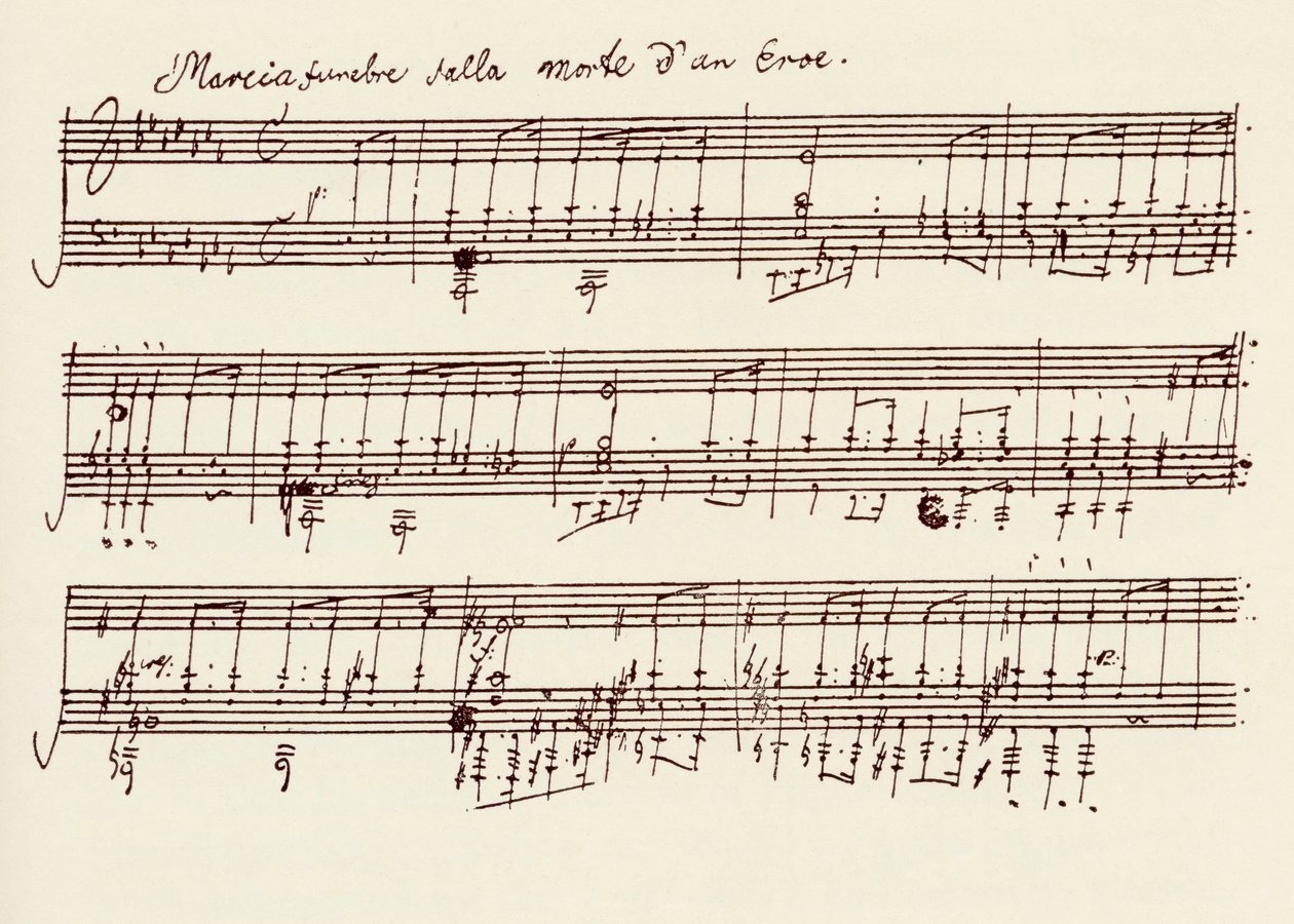 Porción del manuscrito de la Sonata en La bemol mayor de Beethoven, Opus 26 de Ludwig van Beethoven