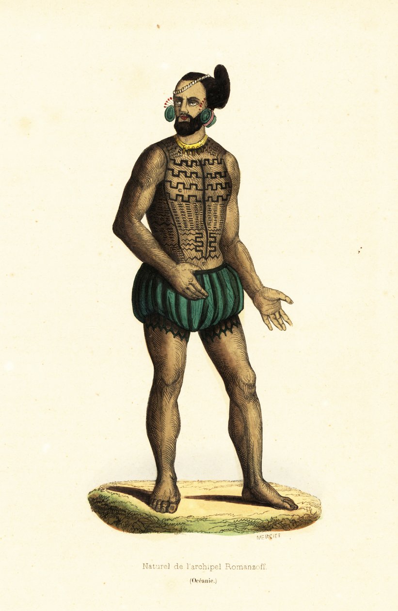 Hombre nativo de la Isla Tikei, grupo Tuamotu, Polinesia Francesa de Ludwig Choris