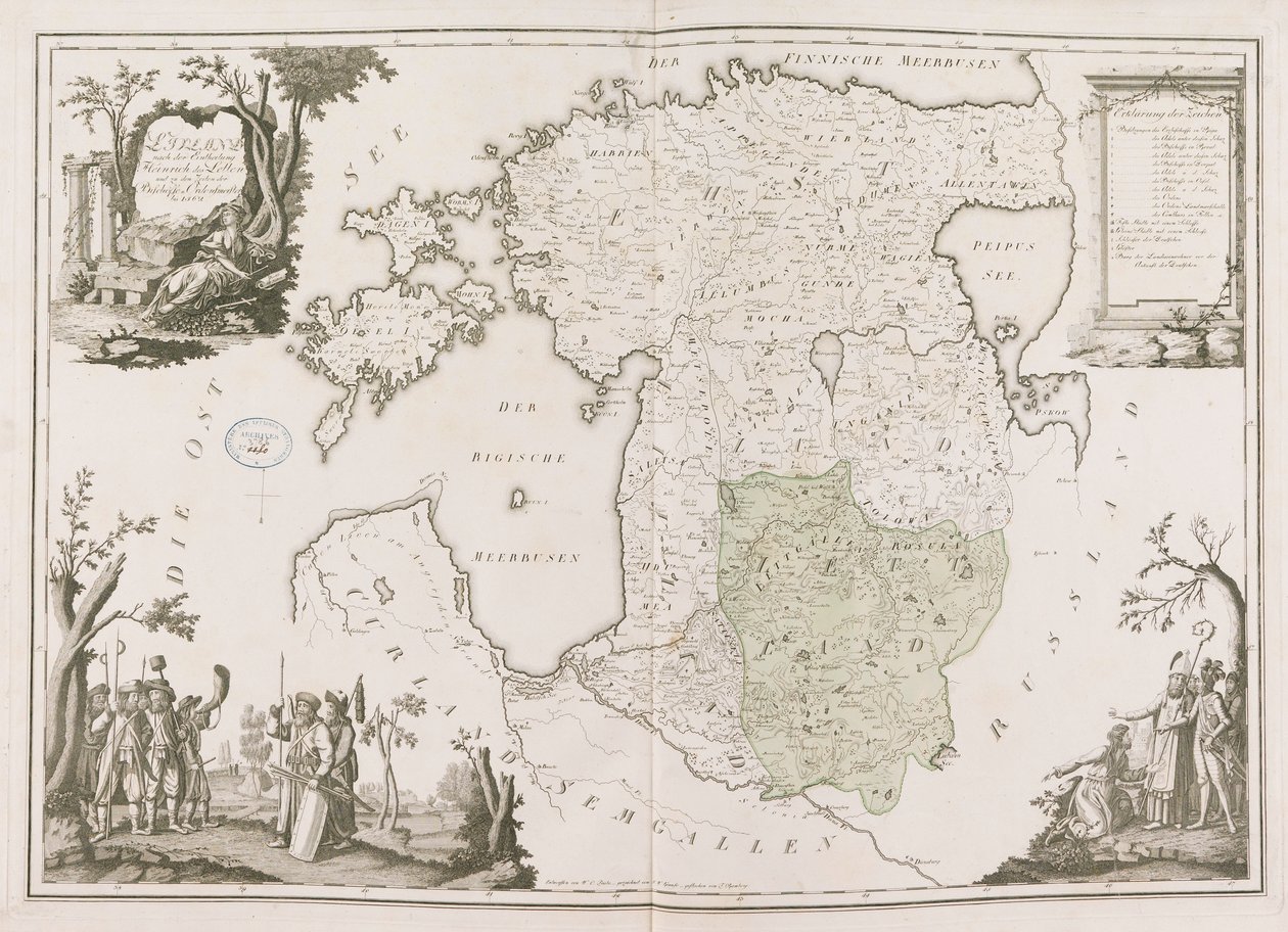 Mapa general de Estonia y Letonia. Atlas de la Livonia, 1798 de Ludwig August von Mellin