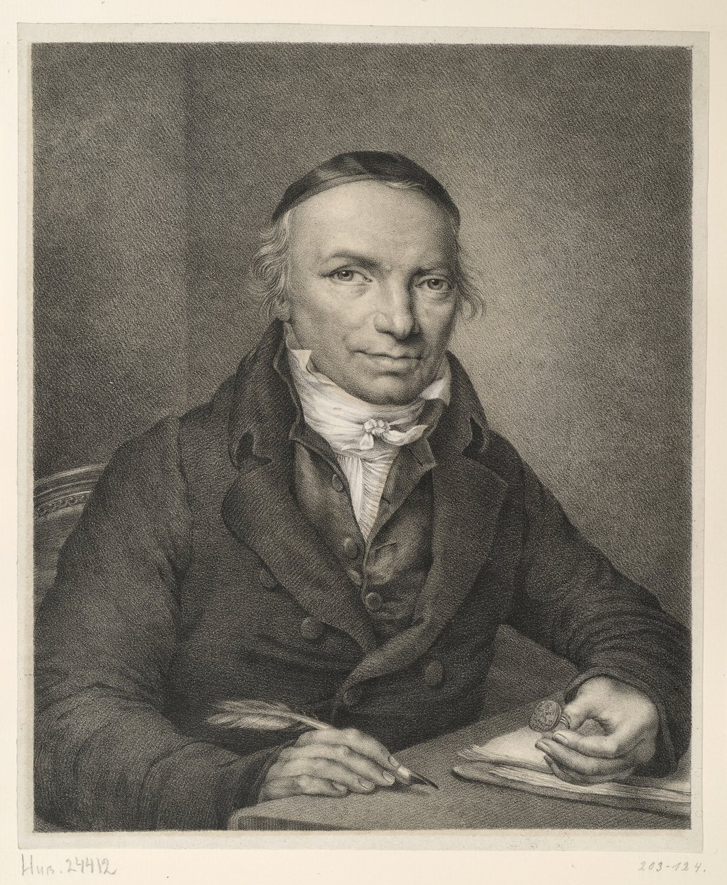 Johann Joachim Bellermann, retrato de busto a la mesa, con un anillo de sello en la mano de Ludwig Buchhorn
