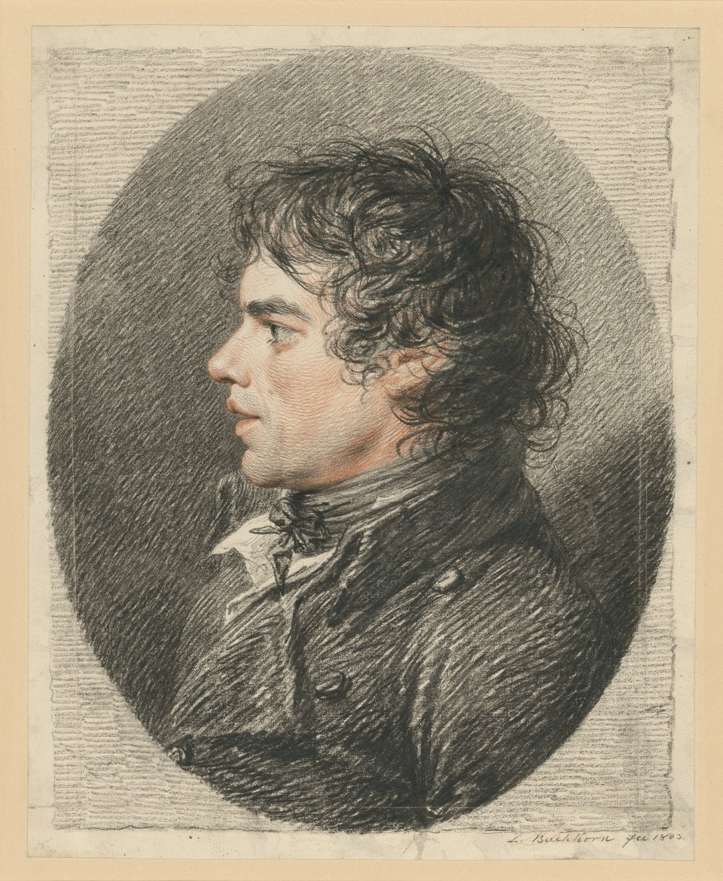 Retrato de busto masculino de perfil hacia la izquierda de Ludwig Buchhorn