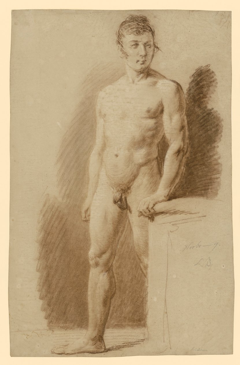 Desnudo masculino de pie, con la mano izquierda apoyada en un pedestal de Ludwig Buchhorn